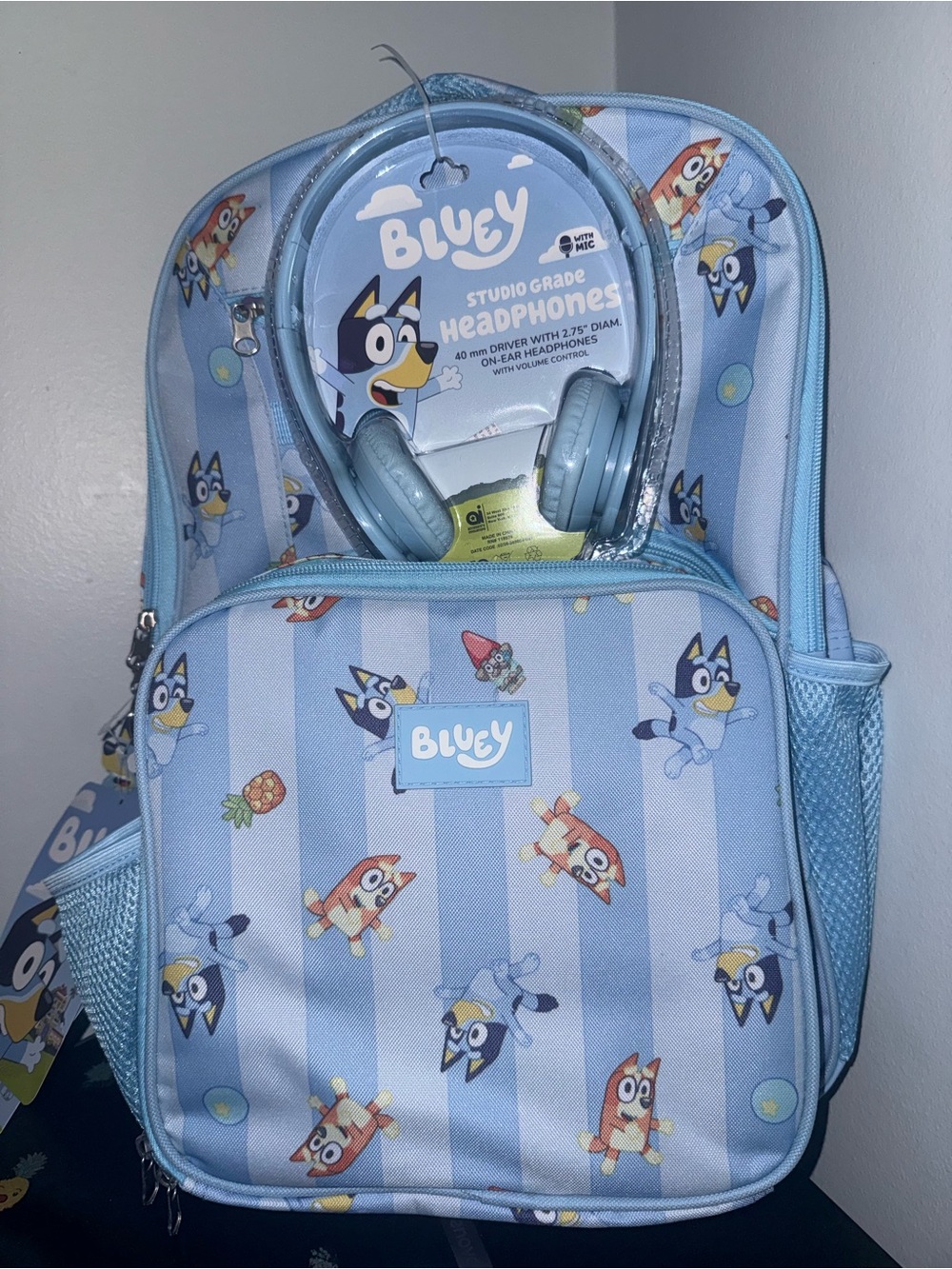 Bluey Kids Backpack with Matching Light Blue Headphones